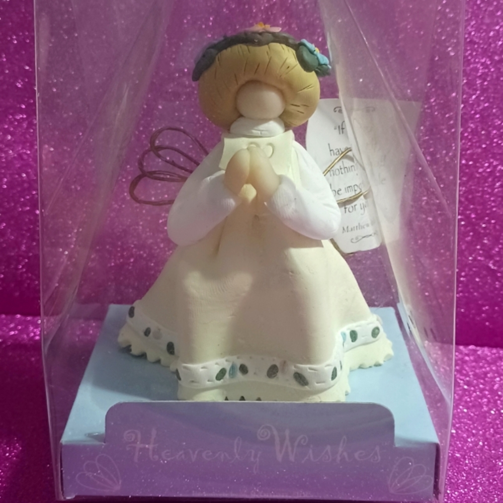 HEAVENLY WISHES ANGEL FIGURINE by ROMAN INC. Christmas Holiday Ornament IN BOX